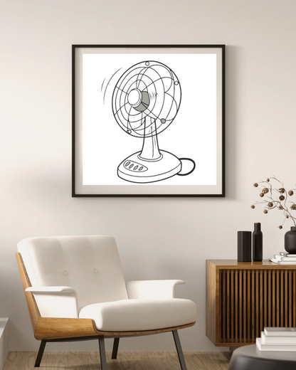 Cadre affichant un ventilateur minimaliste en mouvement pour une touche estivale
