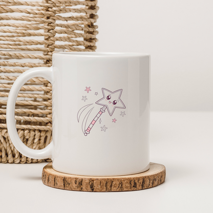 Design d'une baguette magique sur mug, idéal pour cadeaux originaux