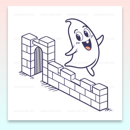 Illustration joyeuse d'un fantôme sautant pour projet créatif et DIY