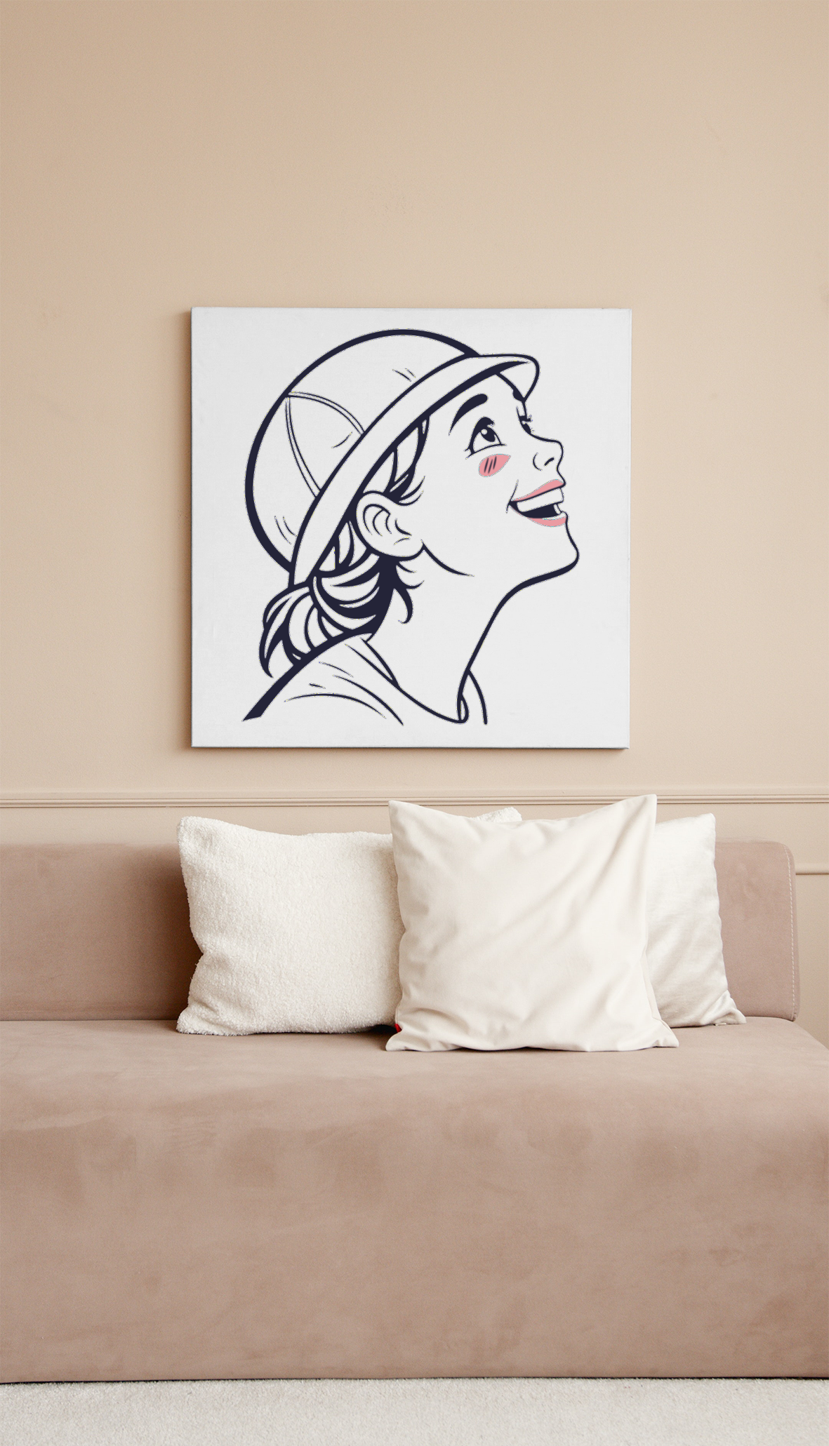 Cadre avec icône moderne d'enfant souriant en casque style minimaliste