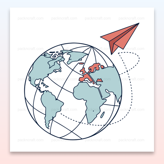 Illustration d'un globe et avion papier en style minimaliste, pour projets éducatifs et créatifs.