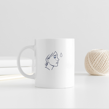 Mug avec dessin linéaire d'un visage triste exprimant une émotion intense