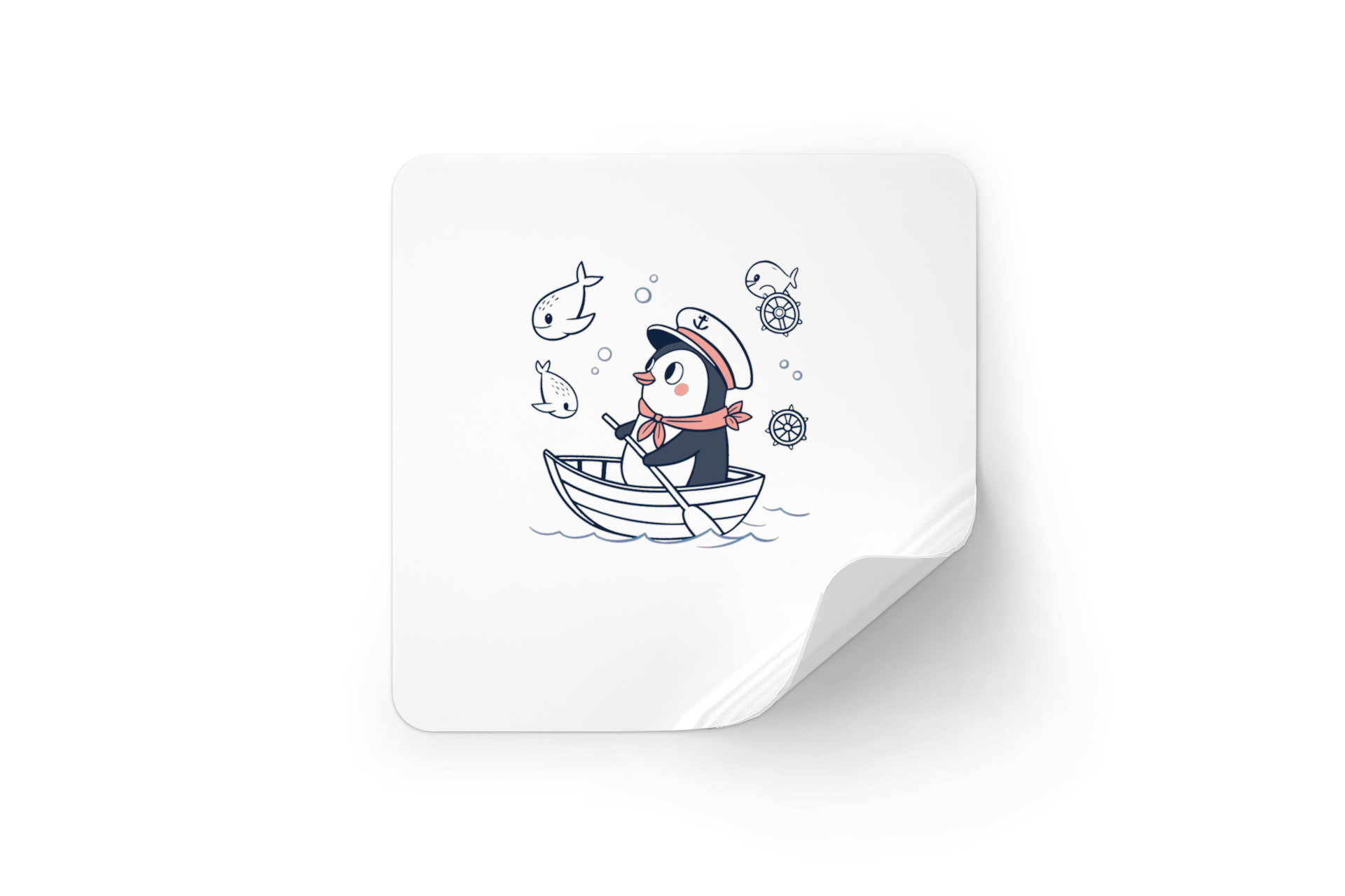 Sticker avec un pingouin joyeux naviguant sur l'eau en style cartoon marin