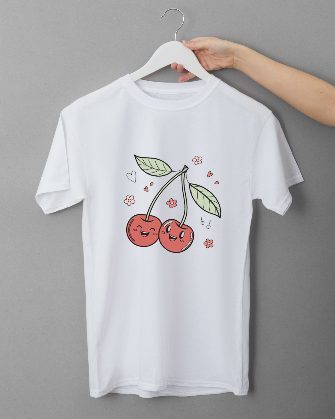 T-shirt amusant avec motif cerises souriantes dans un style fruité et vibrant