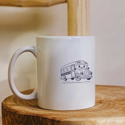 Mug décoré d'un autobus joyeux et coloré pour une ambiance d'école amusante