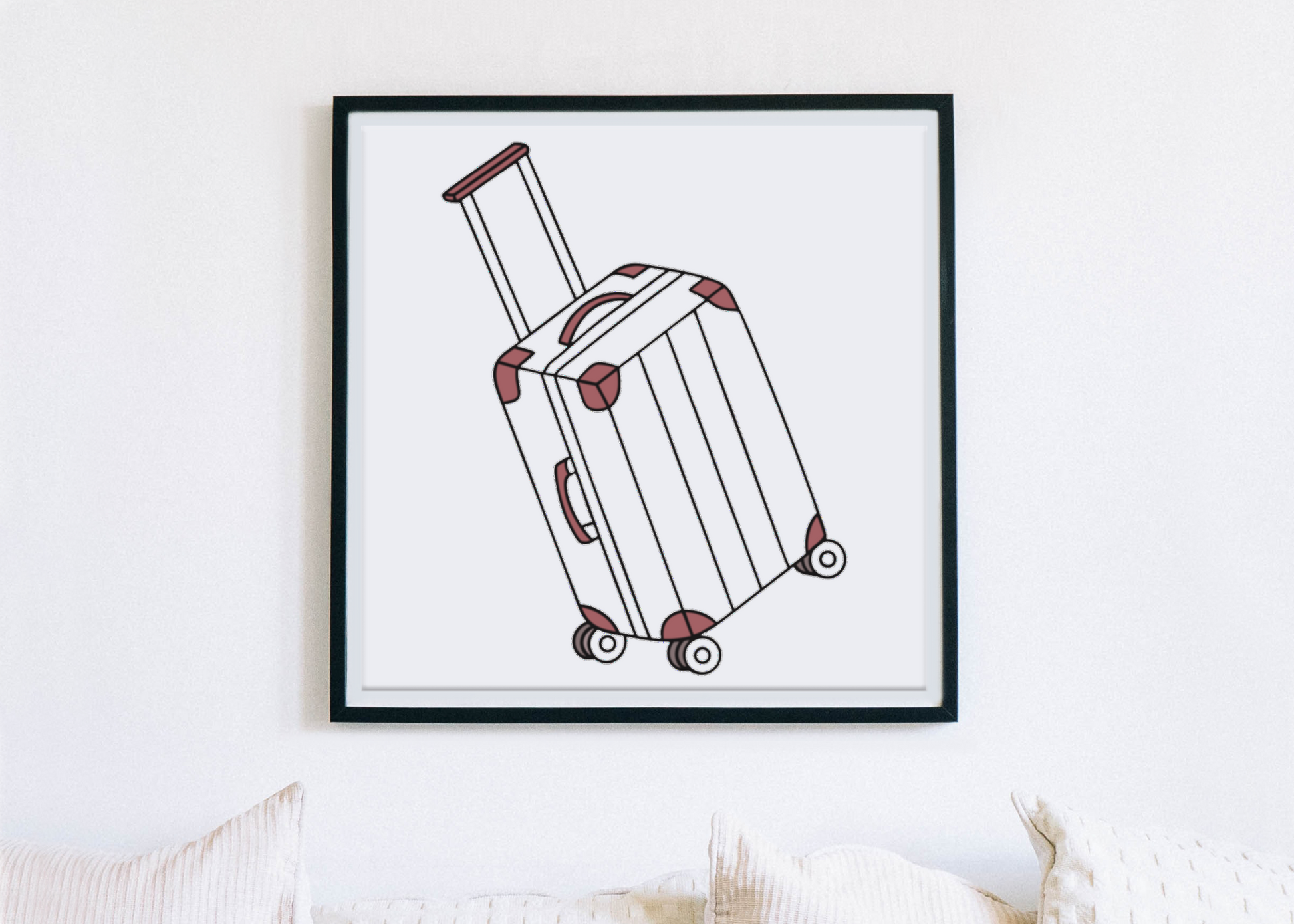 Cadre de voyage avec une valise prête pour l'aventure, motif graphique moderne