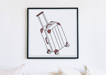 Cadre de voyage avec une valise prête pour l'aventure, motif graphique moderne