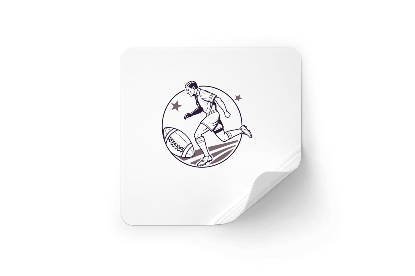Sticker sportif avec joueur de rugby en pleine course style vintage