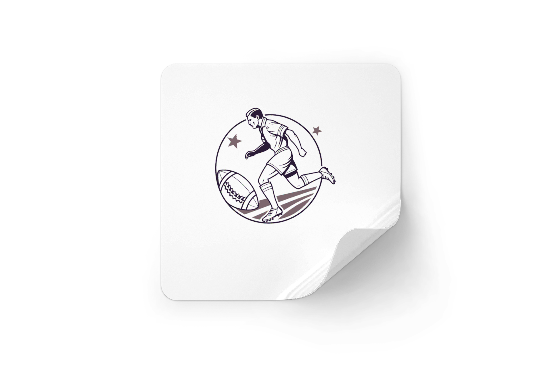 Sticker sportif avec joueur de rugby en pleine course style vintage