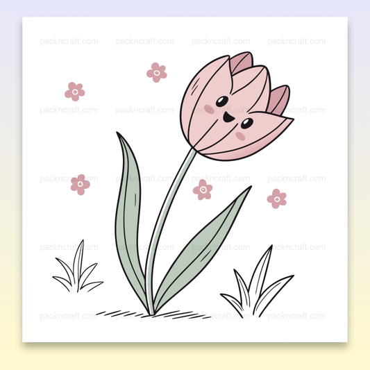 Illustration d'une tulipe souriante en style doodle, parfait pour le printemps et projets DIY.
