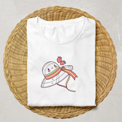T-shirt avec motif pastel de chapeau joyeux et fraises pour un été ensoleillé
