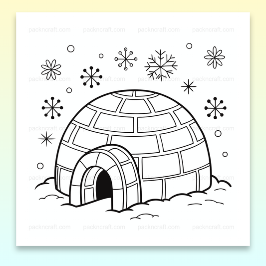 Illustration d'un igloo sous la neige en style minimaliste pour DIY et décoration.