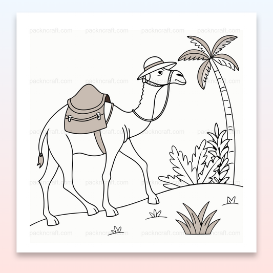 Illustration de chameau explorateur en style SVG pour projets créatifs et déco.
