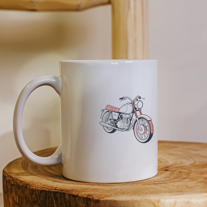 Mug avec motard rétro sur la route, design stylisé et esprit aventure