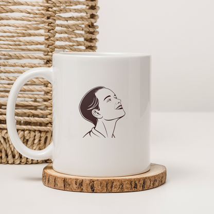 Mug avec icône vectorielle élégante, portrait souriant dans un style créatif
