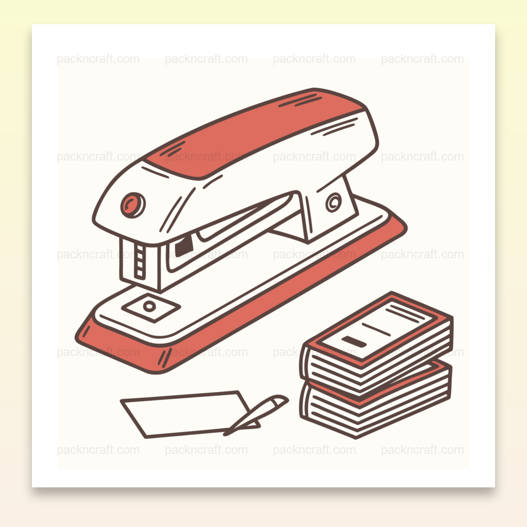 Illustration d'une agrafeuse rétro en action dans un style doodle, pour papeterie et décoration créative.