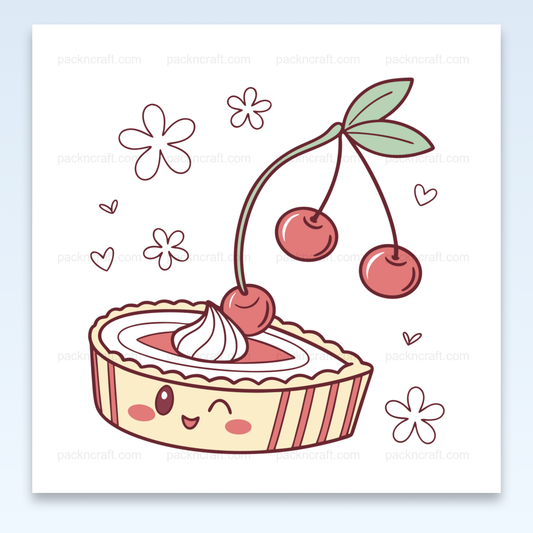 Illustration kawaii de tarte cerise joyeuse pour DIY et papeterie.