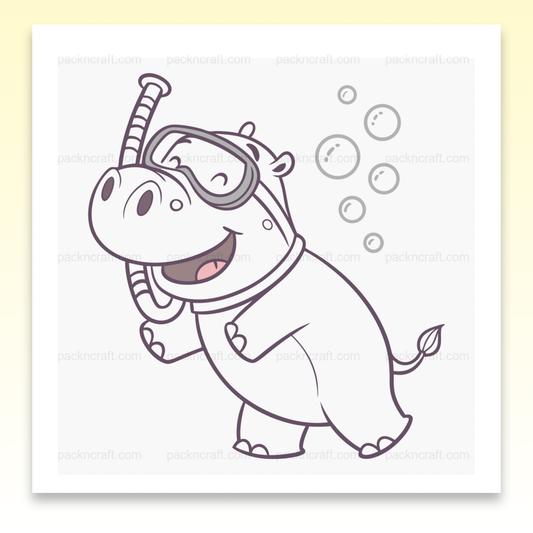 Illustration d'un hippopotame plongeur souriant en style SVG pastel pour projets aquatiques.