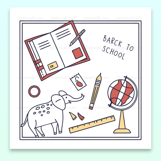 Illustration d'un éléphant studieux entouré d'objets scolaires en style doodle