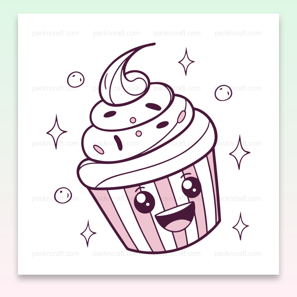 Illustration de cupcake joyeux, style dessin vectoriel pour projets créatifs et gourmands