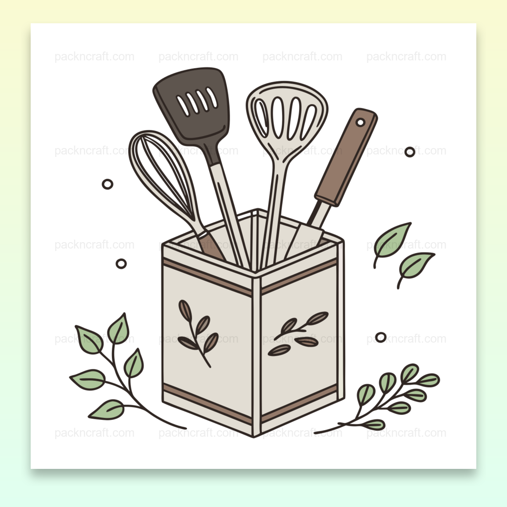 Illustration d'ustensiles de cuisine en style pastel, idéale pour déco et DIY