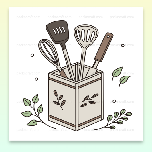 Illustration d'ustensiles de cuisine en style pastel, idéale pour déco et DIY