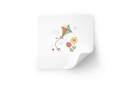 Sticker cerf-volant coloré flotte sur fond printanier vibrante et rafraîchissante