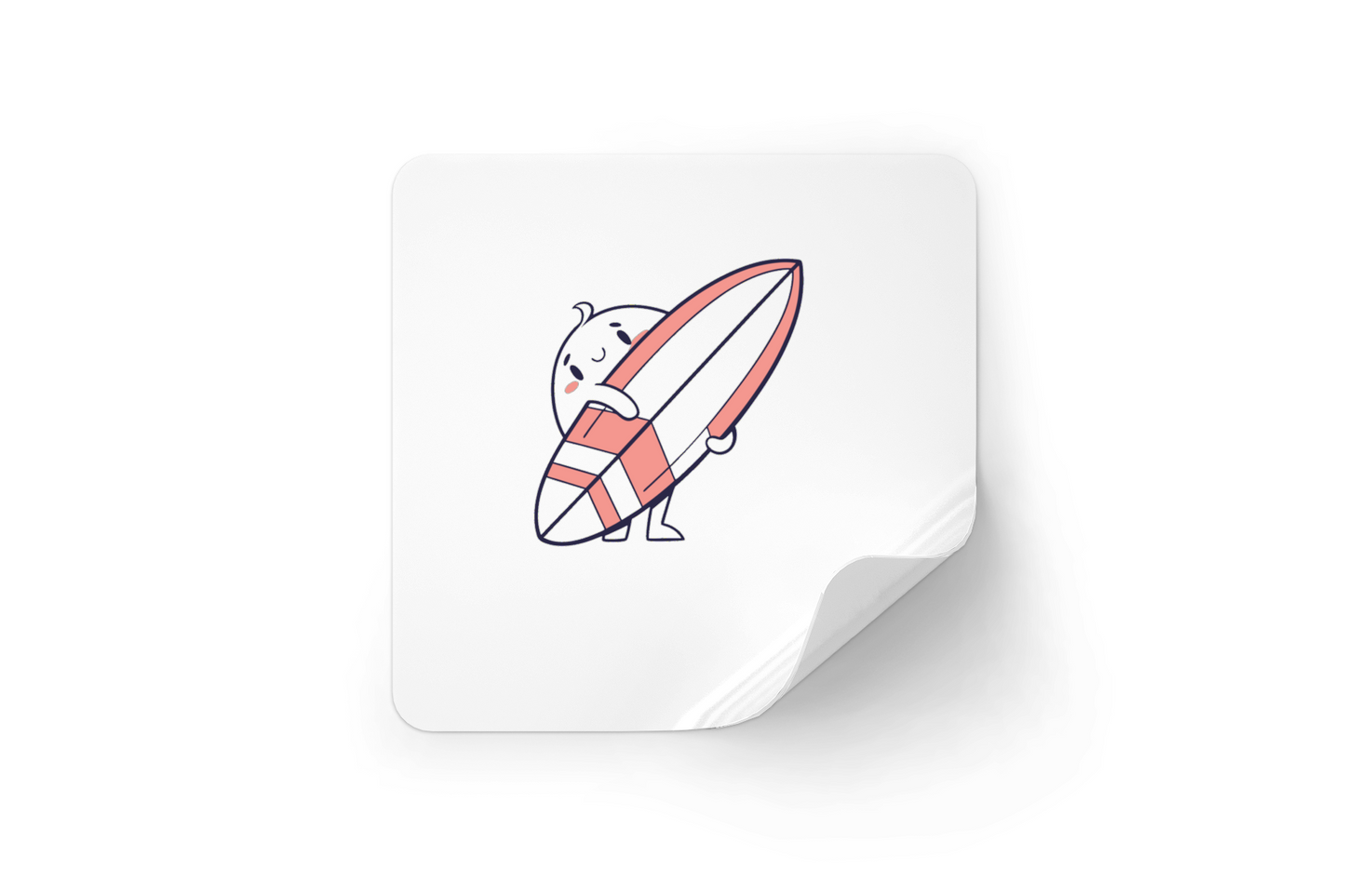 Sticker montrant un petit fantôme en style minimaliste surfeur pour un thème d’été
