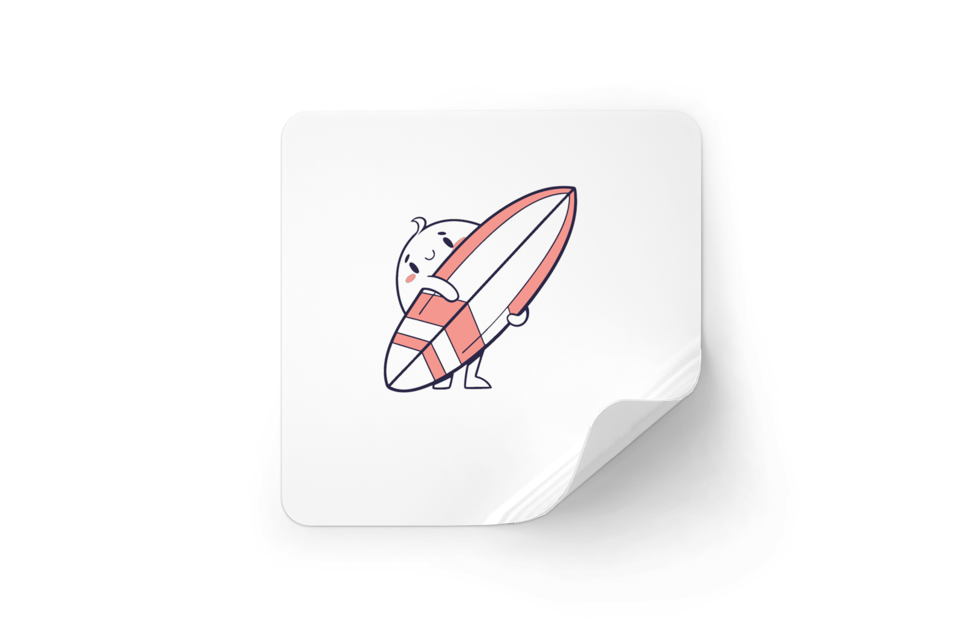 Sticker montrant un petit fantôme en style minimaliste surfeur pour un thème d’été
