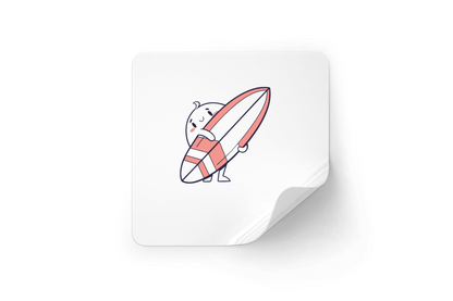 Sticker montrant un petit fantôme en style minimaliste surfeur pour un thème d’été