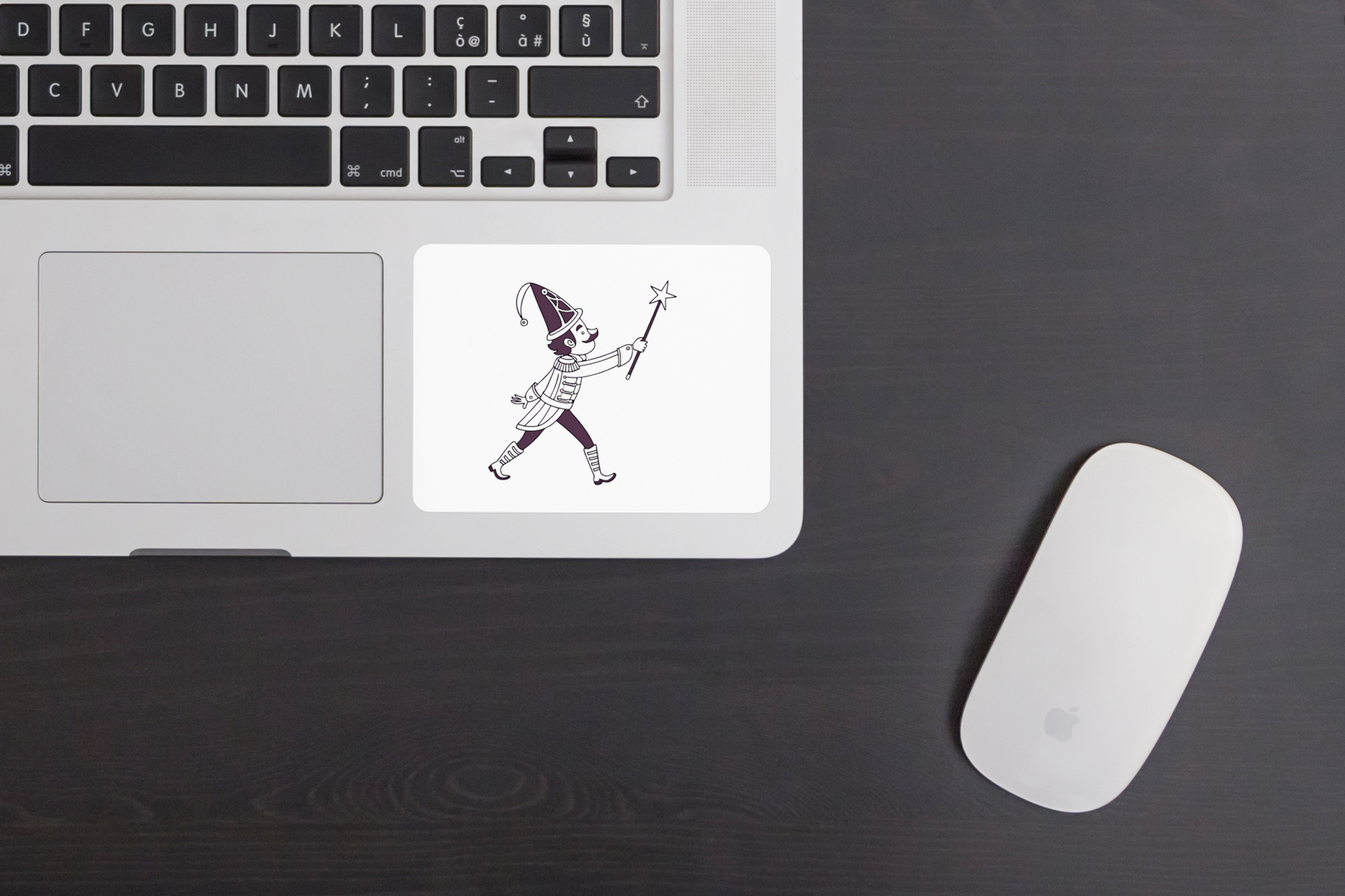 Sticker avec un sorcier joyeux monochrome, idéal pour un thème magique ludique