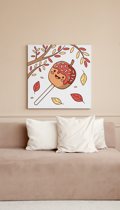 Cadre décoratif avec motif pomme caramel pastel apportant une touche automnale cosy