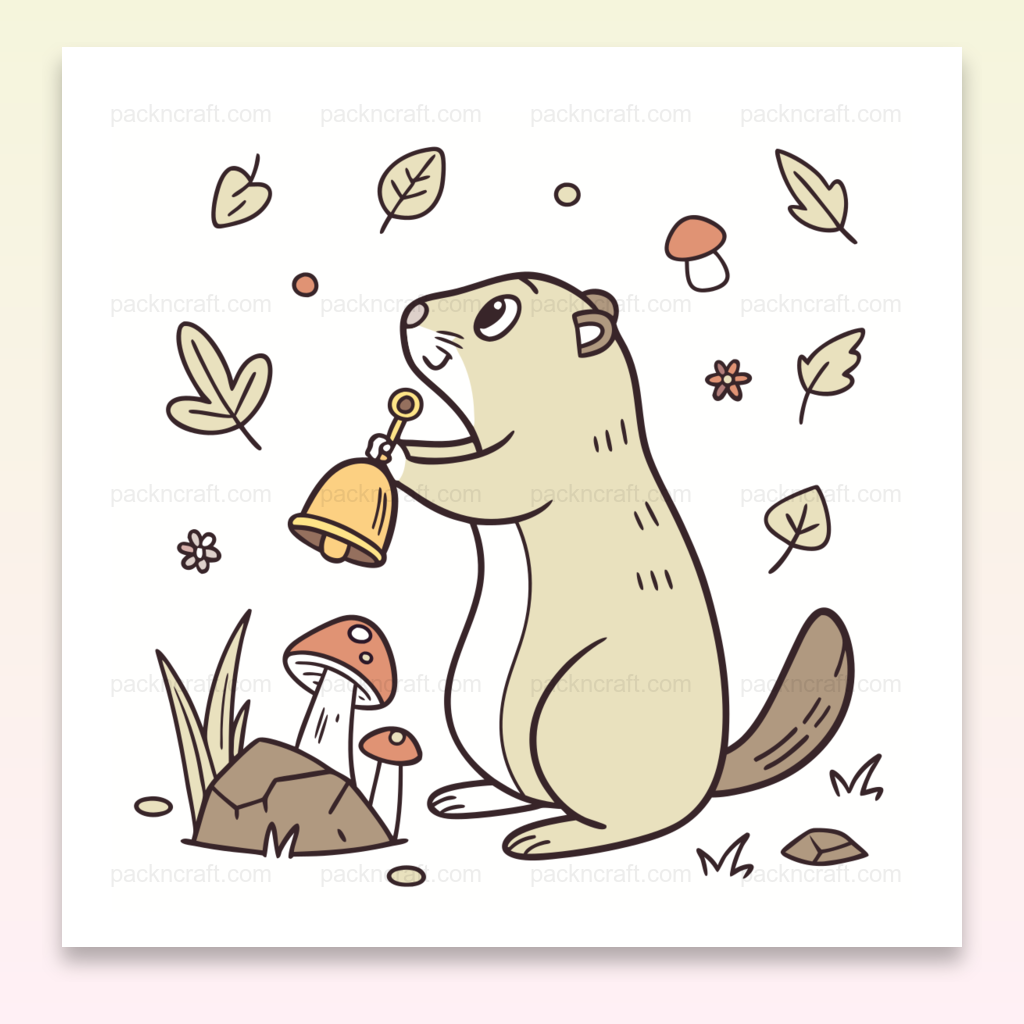 Illustration de marmotte curieuse avec une cloche, thème nature en SVG pastel