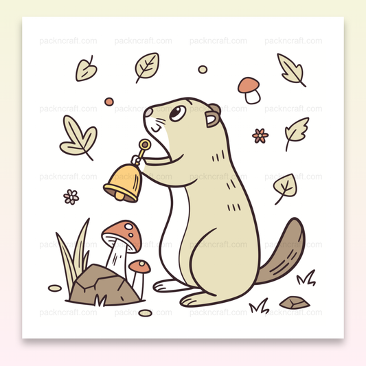 Illustration de marmotte curieuse avec une cloche, thème nature en SVG pastel