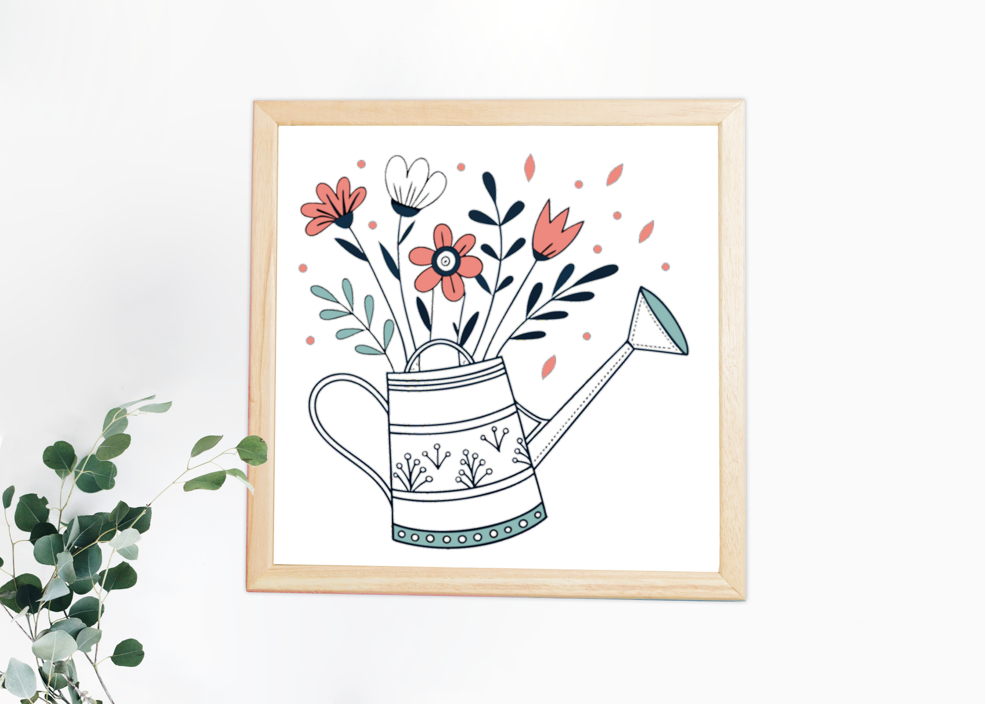 Cadre élégant présentant un arrosoir orné de fleurs avec un style printanier raffiné