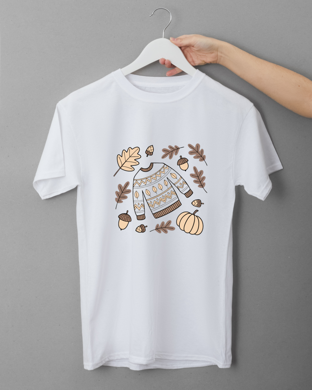 T-shirt cosy à motif automnal minimaliste avec une ambiance chaleureuse