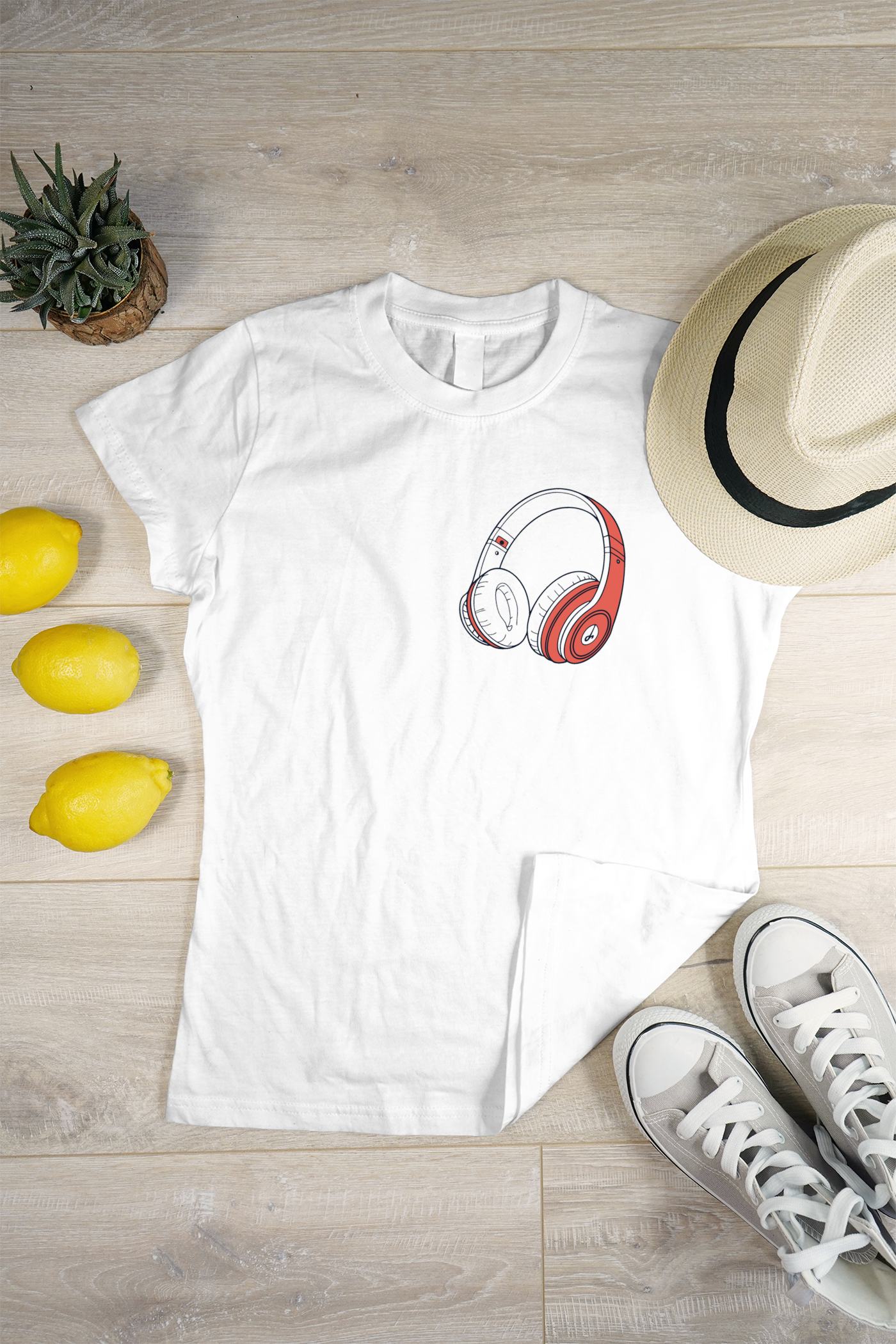 T-shirt moderne orné d'un casque audio vibrant pour les passionnés de musique