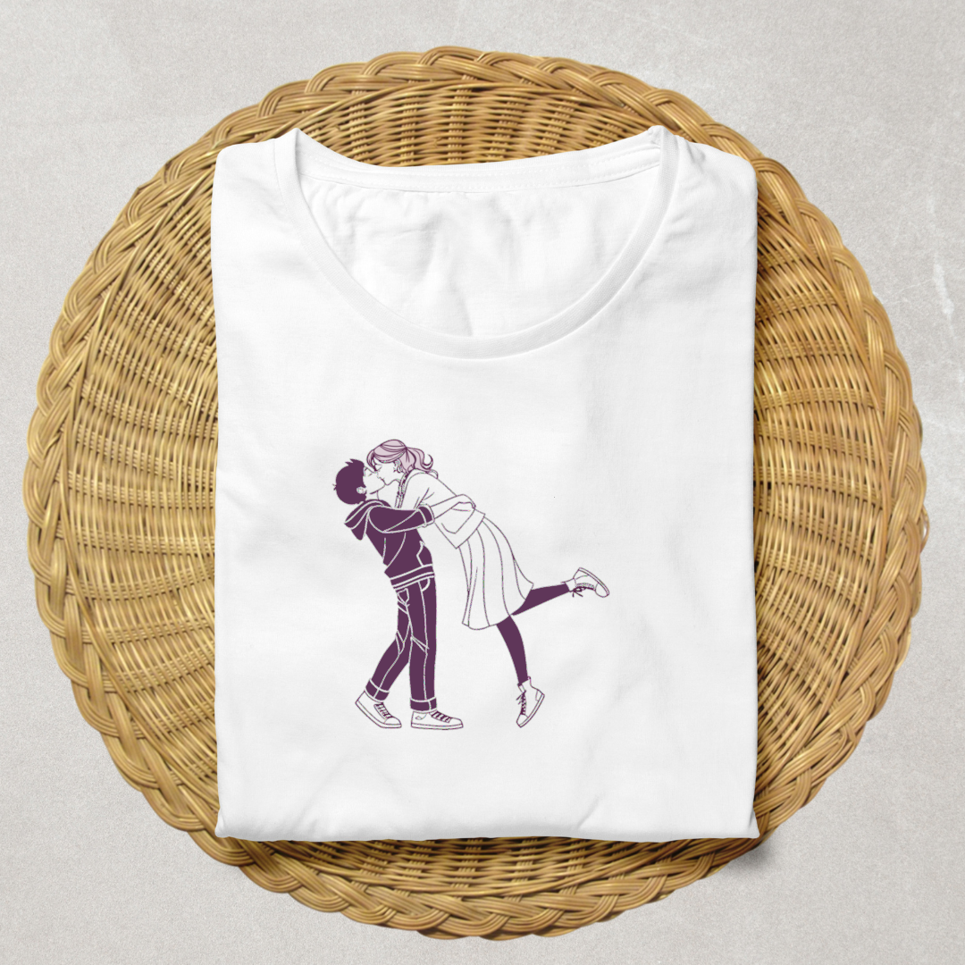 T-shirt avec illustration de couple s'embrassant pour cadeau