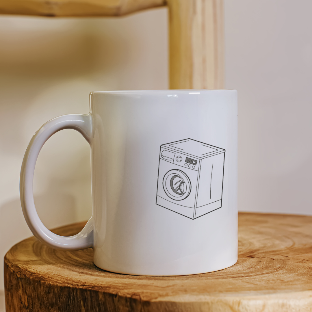 Mug avec illustration ludique d’une machine à laver moderne pour la vie quotidienne