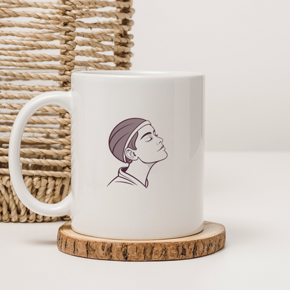 Mug décoratif avec esquisse kawaii d'un rêveur dans un style imaginaire apaisant