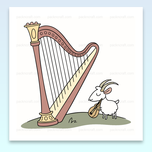 Illustration d'une chèvre jouant de la harpe en style minimaliste pour projets créatifs et éducatifs