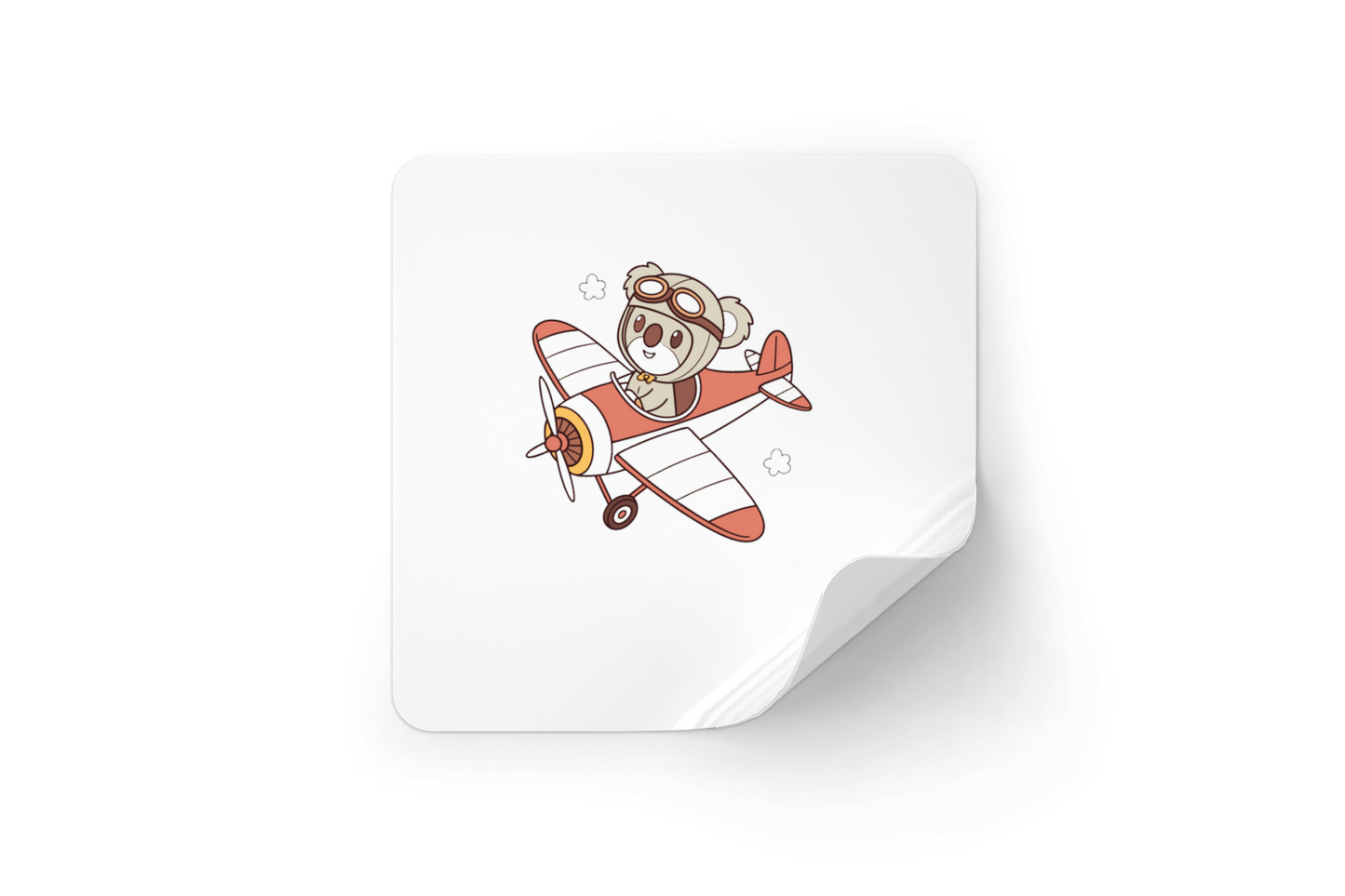 Autocollant kawaii d’un koala pilote, style avion en vol poursuis l’aventure