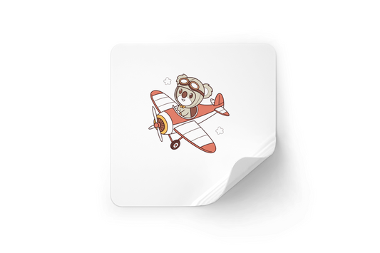 Autocollant kawaii d’un koala pilote, style avion en vol poursuis l’aventure