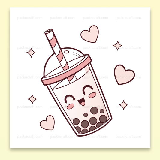 Illustration kawaii d'un bubble tea souriant, utilisable en papeterie et déco DIY.