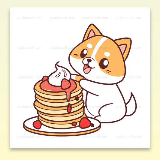 Chien joyeux avec crêpes, parfait pour stickers et projets DIY
