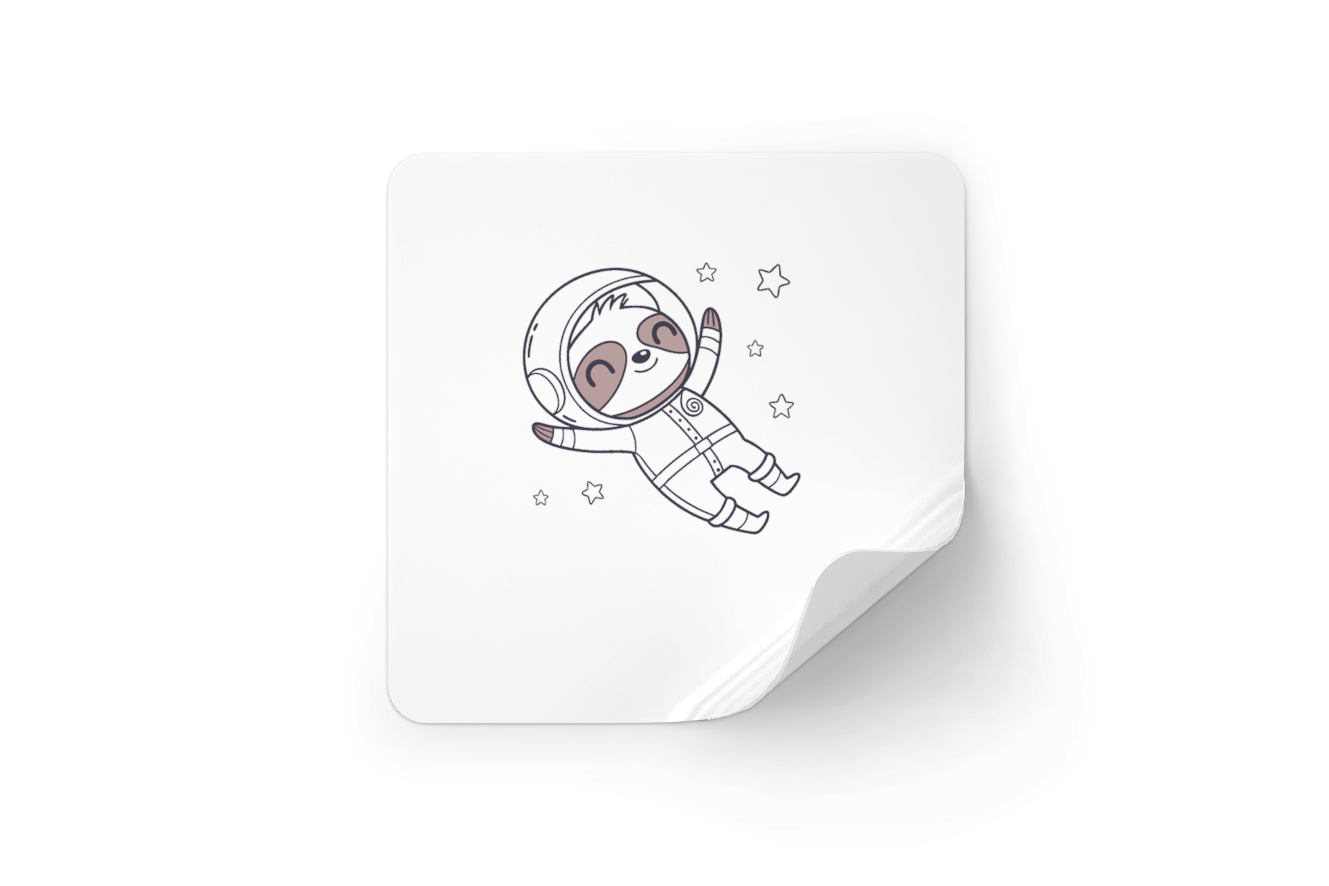 Sticker avec paresseux astronaute rêveur, style kawaii, ambiance aventure cosmique