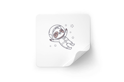 Sticker avec paresseux astronaute rêveur, style kawaii, ambiance aventure cosmique