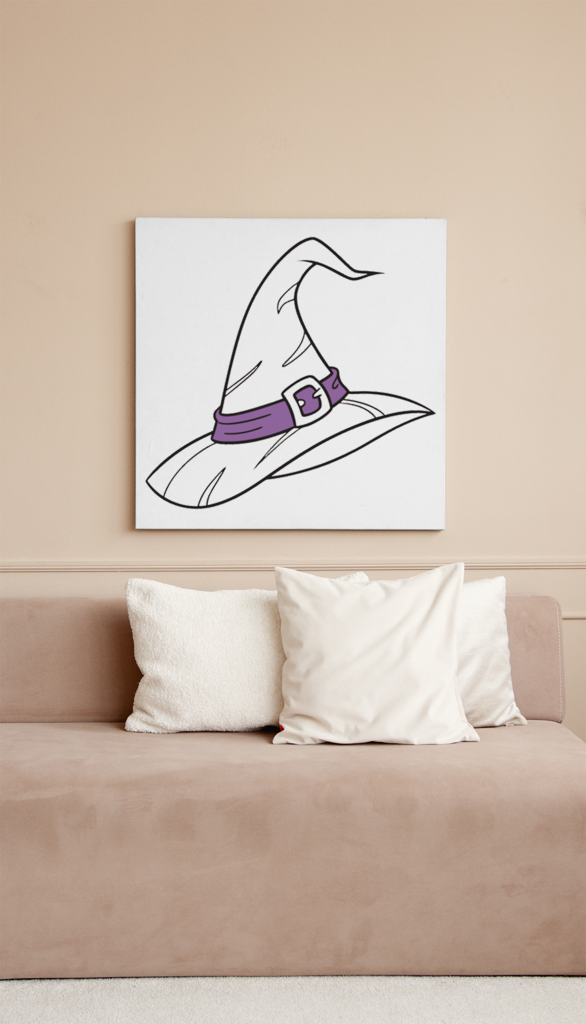 Cadre décoratif au style mystique avec un chapeau de sorcière enchanté en silhouette