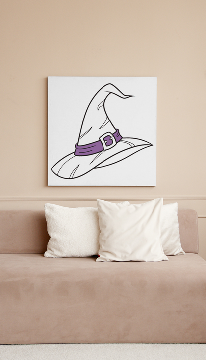 Cadre décoratif au style mystique avec un chapeau de sorcière enchanté en silhouette