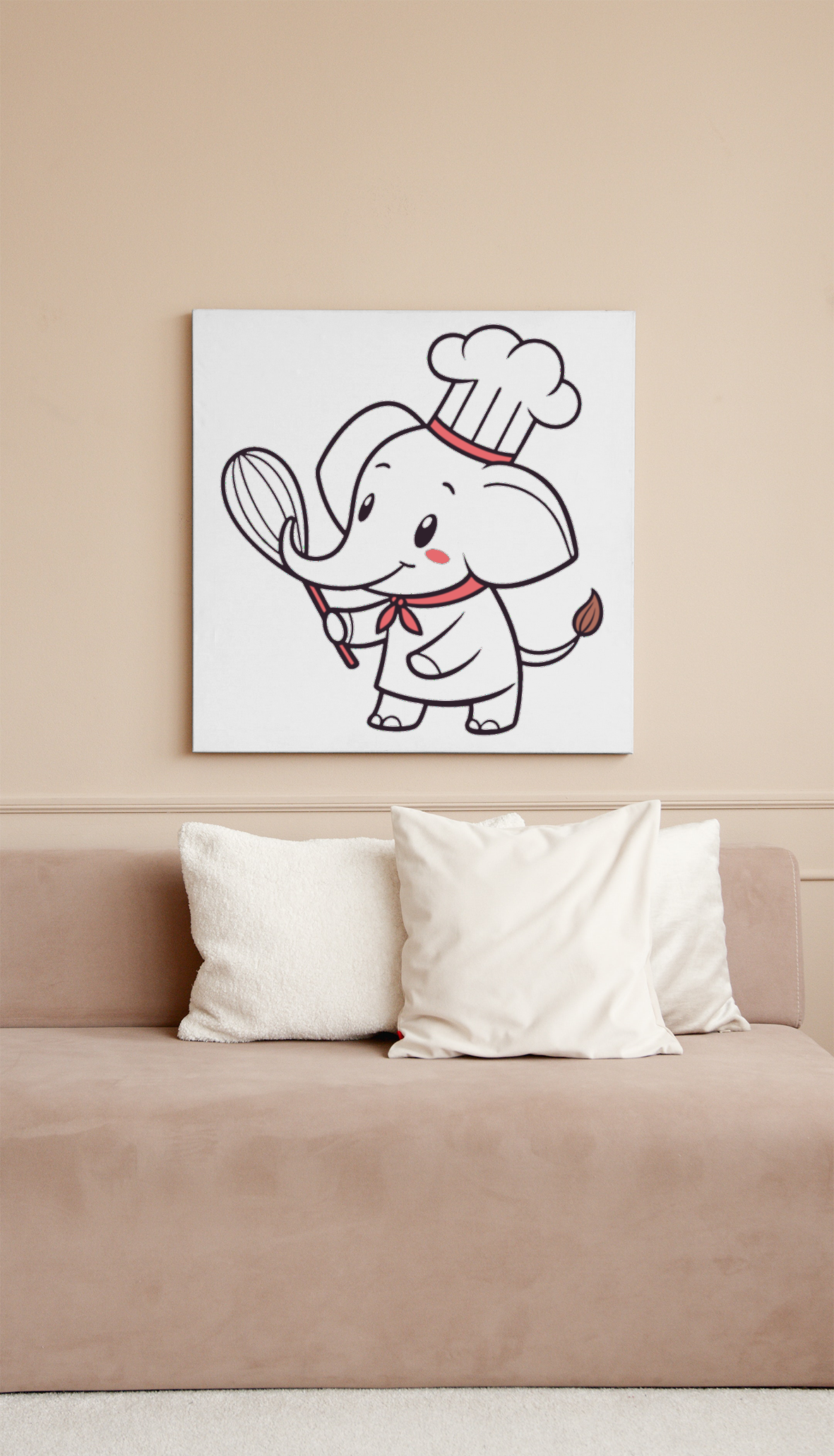 Cadre décoratif avec éléphant chef joyeux dans un style doodle amusant